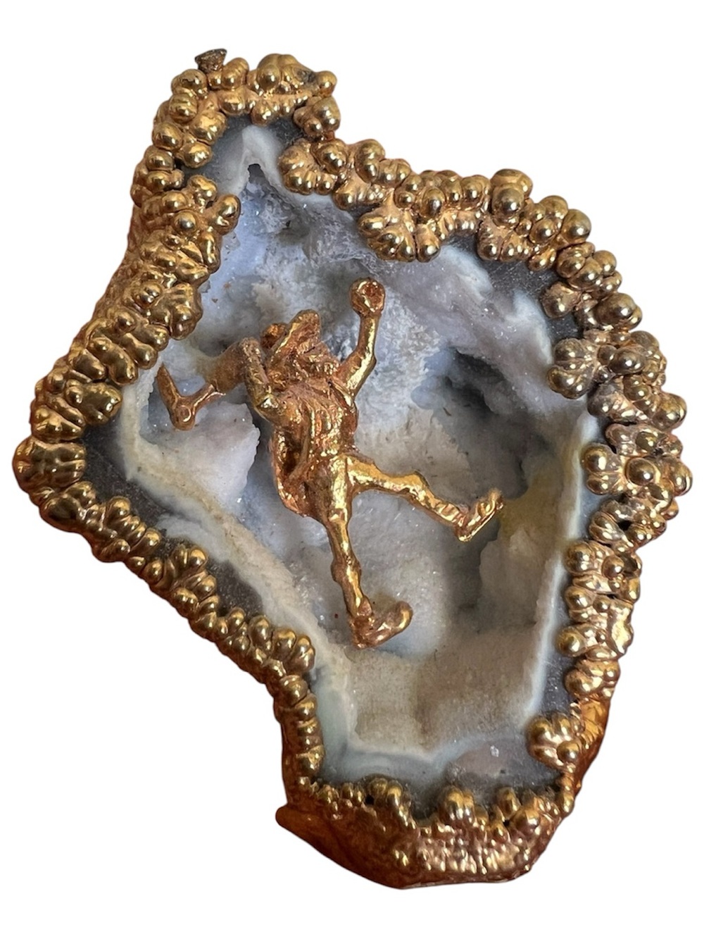 Gold plate Geode Crystal with miner 2-1/2”